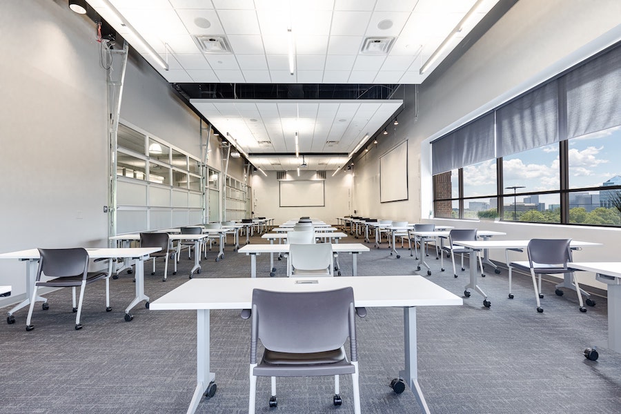 Socially distanced meeting room in Atlanta with windows