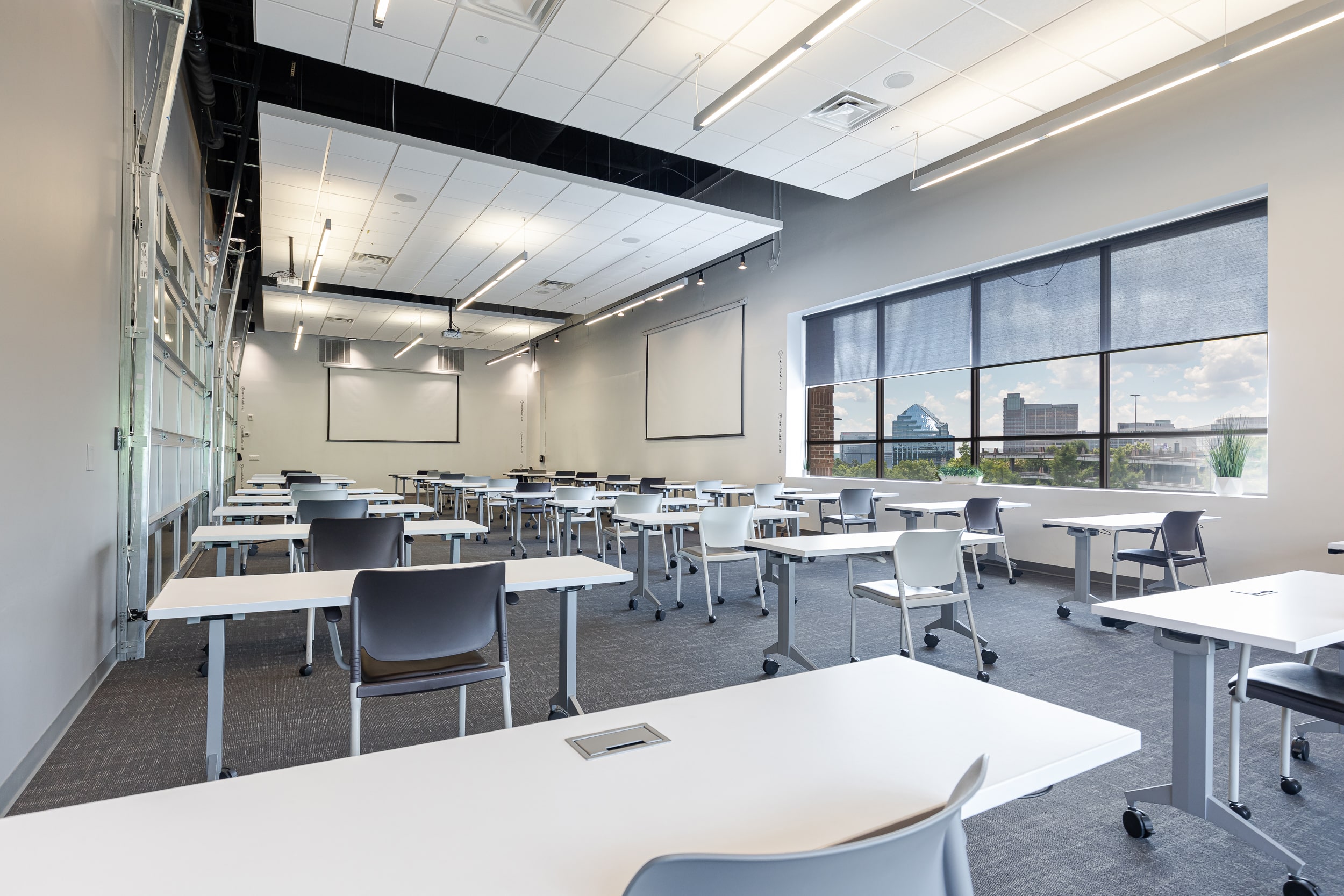 Socially distanced tables in Atlanta meeting space