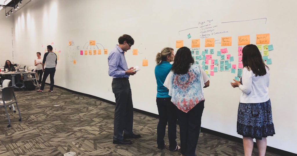 Brainstorm session with sticky notes