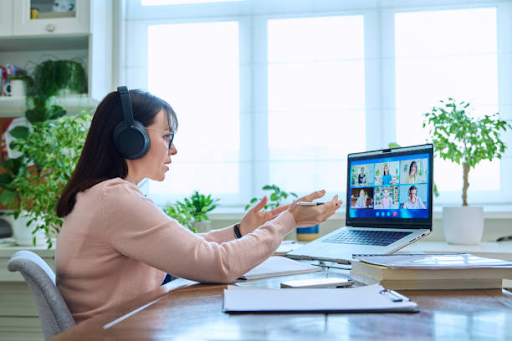 Woman on a video call on her laptop
