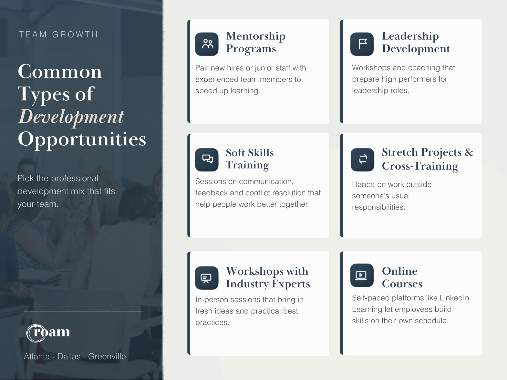 common types of development opportunities infographic